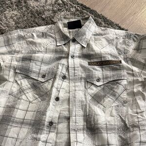 Harley-Davidson Black and White Plaid Men's Shirt Medium